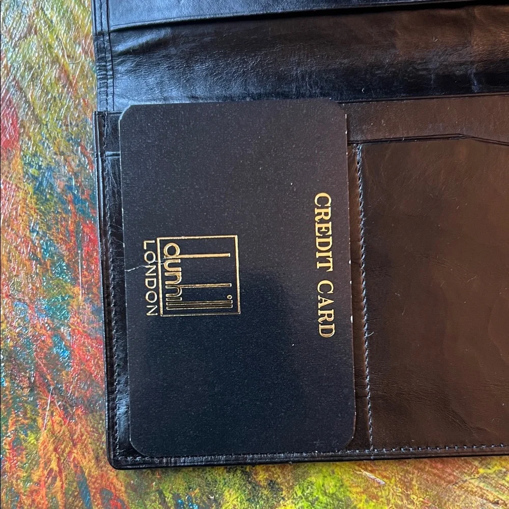 Dunhill Black Leather Long Bifold Wallet Minimalist style Card holder men Auth.